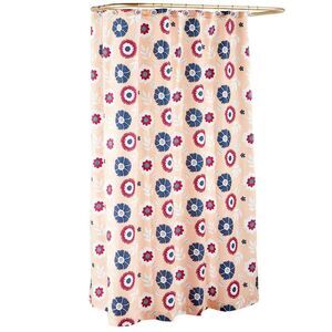 Retro Vibe Floral Shower Curtain 72-in Blue Red Floral on Tan Polyester Gift NEW